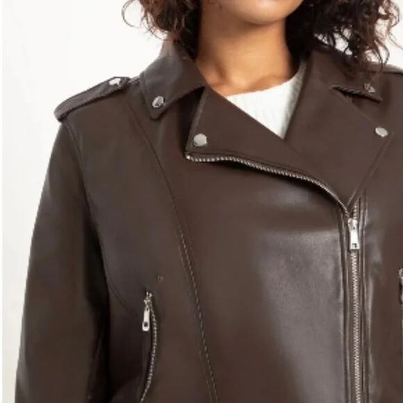 NWT Eloquii Faux Leather Moto Zip Up Short Asymmetrical Jacket Plus Size: 14/16 - Picture 2 of 11